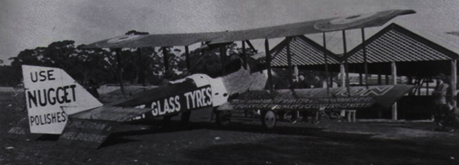 Lt. Harold Treloar's D.H.6 C9374, Nugget Polish and other advertising in country Victoria, c.1919-20. via Mike Mirkovic.