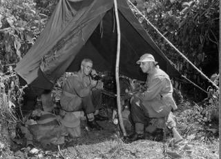 Admiral William Halsey Jr. would praise Major General Harold Barrowclough�s �forceful and intelligent leadership� in command of land operations on the Green Islands. A lawyer by profession, Barrowclough, pictured at left on Nissan Island, fought in Greece and North Africa before leading 3 NZ Division in the Pacific theater. 